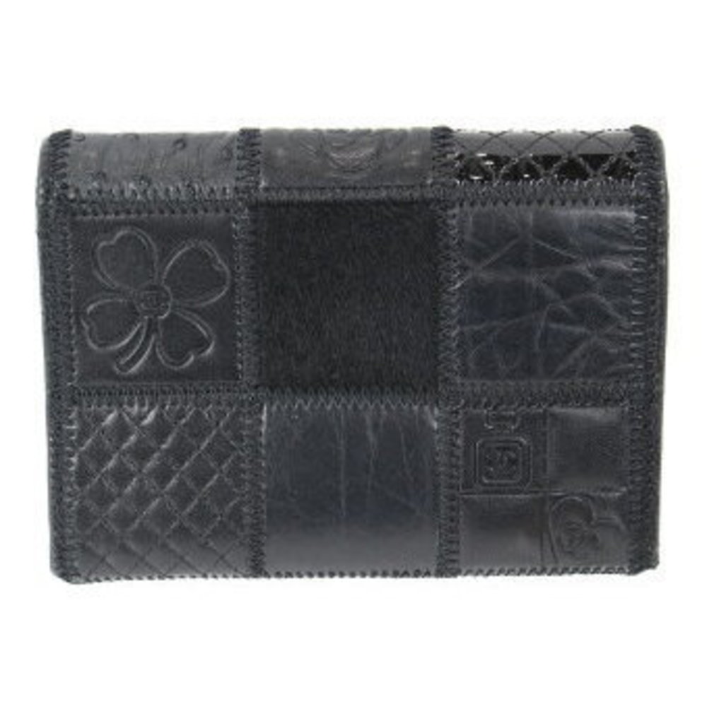 Chanel Icon Patchwork Compact Wallet Black Ostric… - image 2
